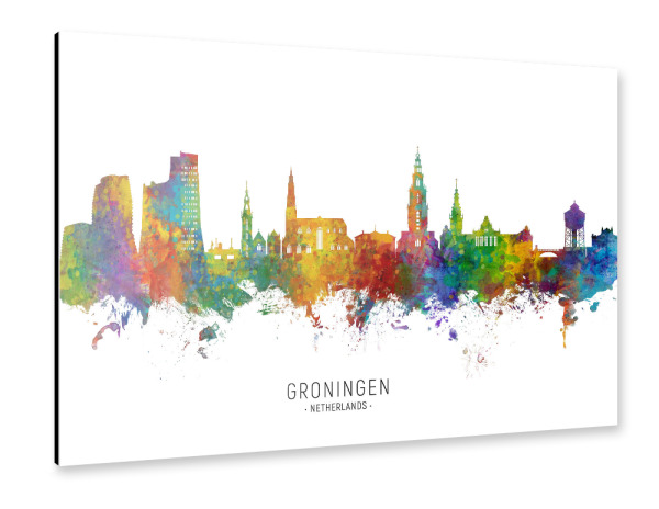 Alu-Dibond "Groningen Netherlands Skyline txt" 30x20 cm artboxONE