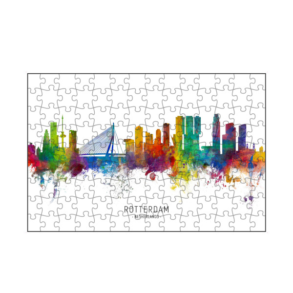 artboxONE Puzzle "Rotterdam Netherlands Skyline txt" artboxONE - Städte - Rotterdam,Netherlands,Skyline,Cityscape,Stadtbild,Watercolor,Painting