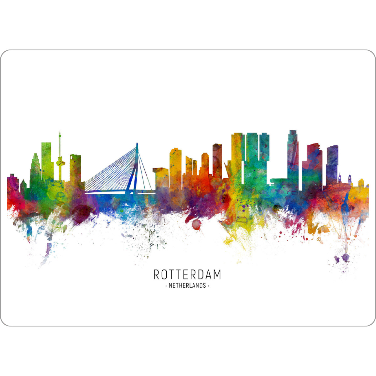 Tischset "Rotterdam Netherlands Skyline txt" artboxONE - Städte - Rotterdam,Netherlands,Skyline,Cityscape,Stadtbild,Watercolor,Painting