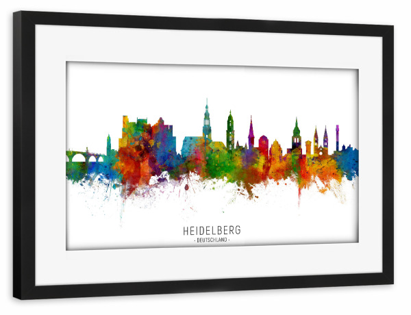 Poster mit Rahmen schwarz "Heidelberg Germany Skyline txt" artboxONE - Städte - Heidelberg,Deutschland,Skyline,Cityscape,Stadtbild,Watercolor,Painting