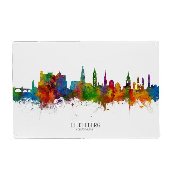 Metall Poster "Heidelberg Germany Skyline txt" artboxONE - Städte - Heidelberg,Deutschland,Skyline,Cityscape,Stadtbild,Watercolor,Painting