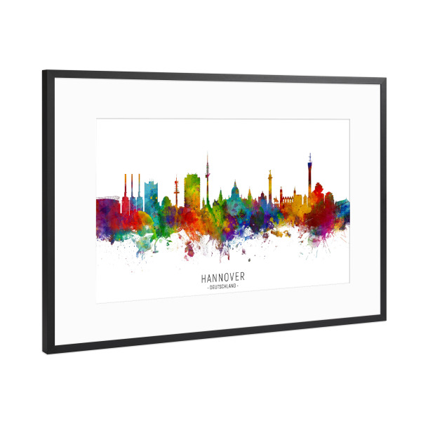 Poster mit Rahmen Schwarz (Metallic) "Hannover Germany Skyline txt" artboxONE - Städte