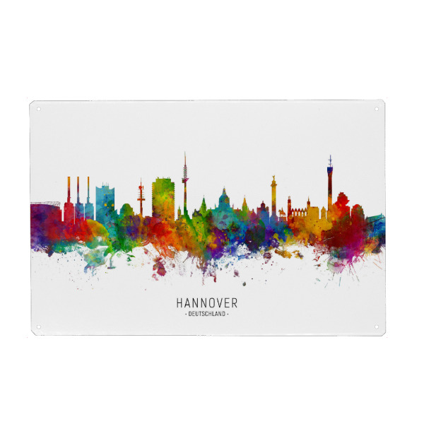 Holzbild "Hannover Germany Skyline txt" artboxONE - Städte - Hannover,Deutschland,Skyline,Cityscape,Stadtbild,Watercolor,Painting
