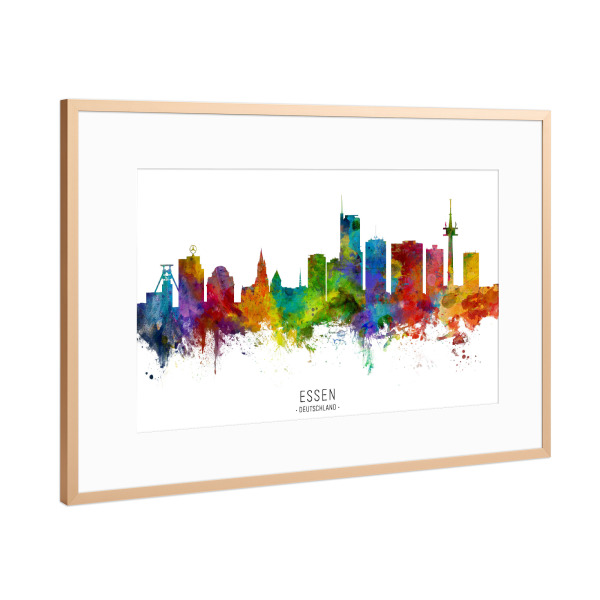 Poster mit Rahmen Kupfer "Essen Germany Skyline txt" artboxONE - Städte - Essen,Deutschland,Skyline,Cityscape,Stadtbild,Watercolor,Painting