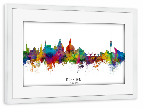 Poster mit Rahmen weiß "Dresden Germany Skyline txt" artboxONE - Städte / Dresden