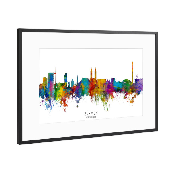 Poster mit Rahmen Schwarz (Metallic) "Bremen Germany Skyline txt" artboxONE - Städte