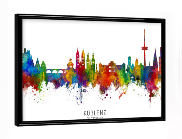 Poster mit schwarzem Rahmen "Koblenz Germany Skyline txt" artboxONE - Städte - Koblenz,Deutschland,Skyline,Cityscape,Stadtbild,Watercolor,Painting