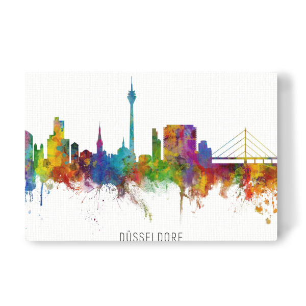 Leinwandbild "Düsseldorf Germany Skyline txt" artboxONE - Städte / Düsseldorf - Düsseldorf,Deutschland,Skyline,Cityscape,Stadtbild,Watercolor,Painting