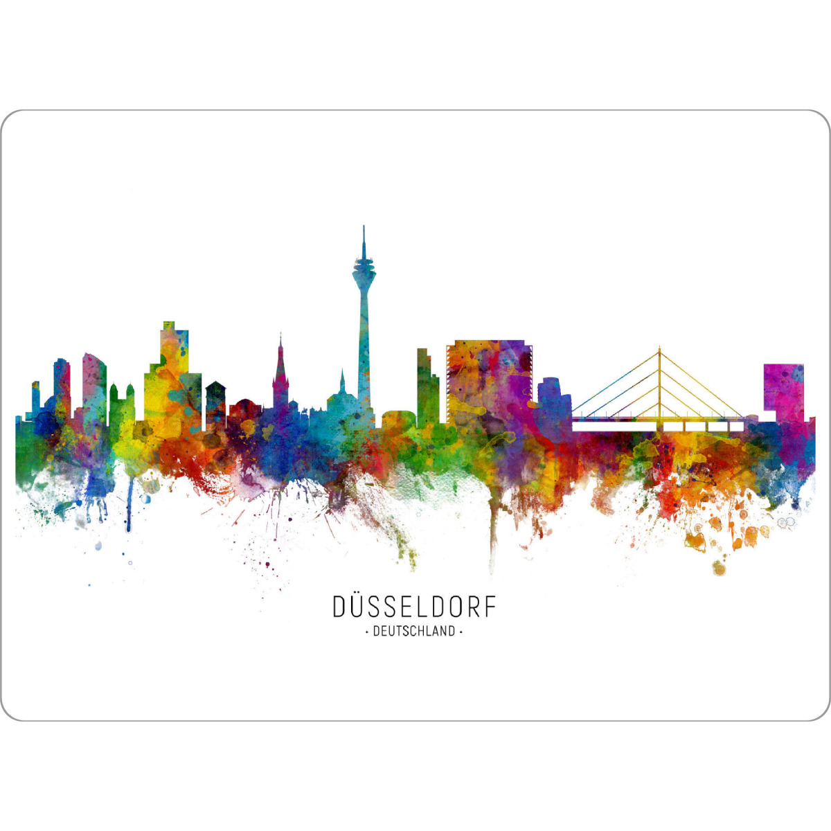 Tischset "Düsseldorf Germany Skyline txt" artboxONE - Städte / Düsseldorf - Düsseldorf,Deutschland,Skyline,Cityscape,Stadtbild,Watercolor,Painting