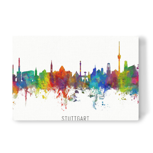 Leinwandbild "Stuttgart Germany Skyline txt" artboxONE - Städte / Stuttgart - Stuttgart,Deutschland,Skyline,Cityscape,Stadtbild,Watercolor,Painting