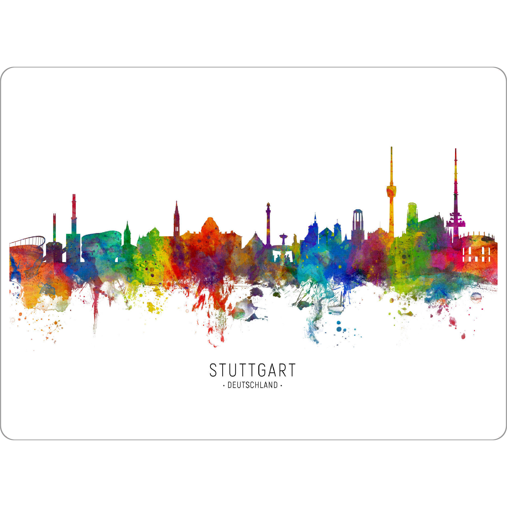 Tischset "Stuttgart Germany Skyline txt" artboxONE - Städte / Stuttgart - Stuttgart,Deutschland,Skyline,Cityscape,Stadtbild,Watercolor,Painting