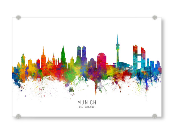 Acrylglasbild "Munich Germany Skyline txt" artboxONE - Städte / München - Munich,Germany,Skyline,Cityscape,Stadtbild,Watercolor,Painting