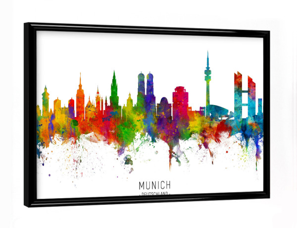 Poster mit schwarzem Rahmen "Munich Germany Skyline txt" artboxONE - Städte / München