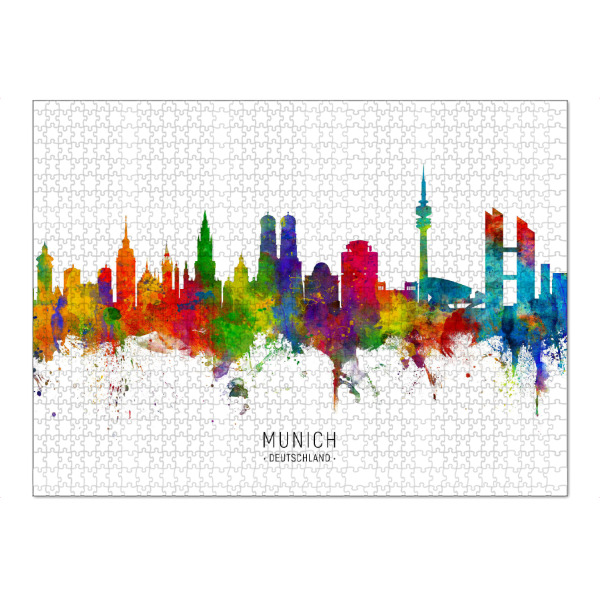 Puzzle Ravensburger "Munich Germany Skyline txt" artboxONE - Städte / München - Munich,Germany,Skyline,Cityscape,Stadtbild,Watercolor,Painting