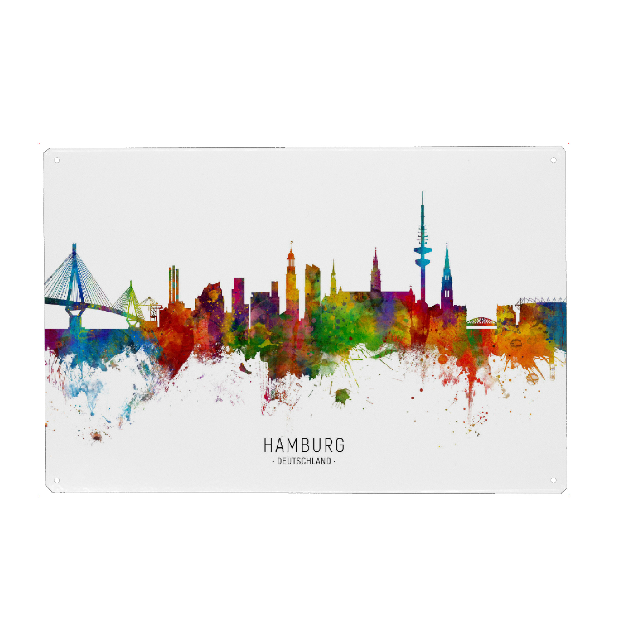 Holzbild "Hamburg Germany Skyline txt" artboxONE - Städte / Hamburg - Hamburg,Germany,Skyline,Cityscape,Stadtbild,Watercolor,Painting