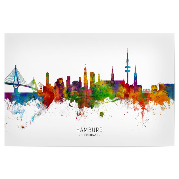 Poster 30x20 cm "Hamburg Germany Skyline txt" artboxONE - Städte / Hamburg - Hamburg,Germany,Skyline,Cityscape,Stadtbild,Watercolor,Painting