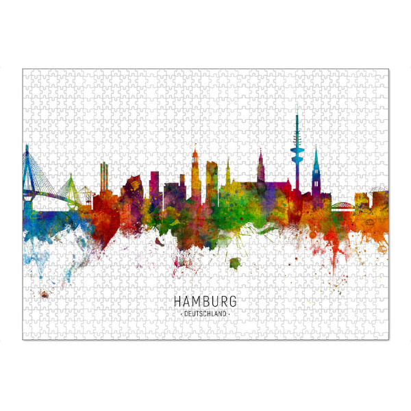 Puzzle Ravensburger "Hamburg Germany Skyline txt" artboxONE - Städte / Hamburg - Hamburg,Germany,Skyline,Cityscape,Stadtbild,Watercolor,Painting