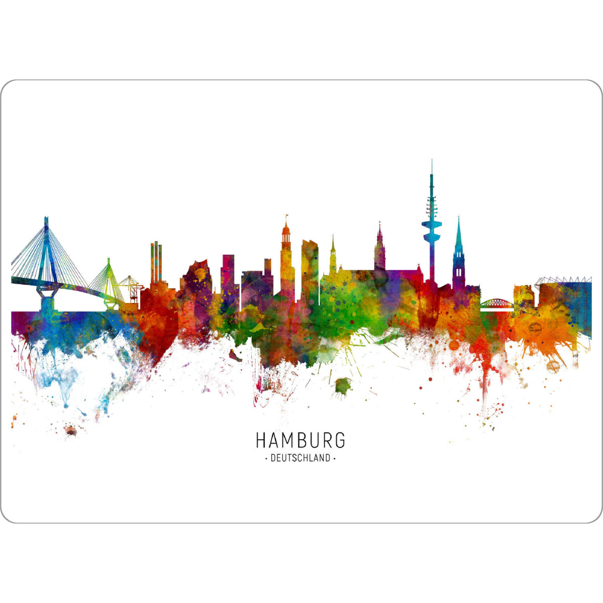 Tischset "Hamburg Germany Skyline txt" artboxONE - Städte / Hamburg - Hamburg,Germany,Skyline,Cityscape,Stadtbild,Watercolor,Painting - Bild hamburg