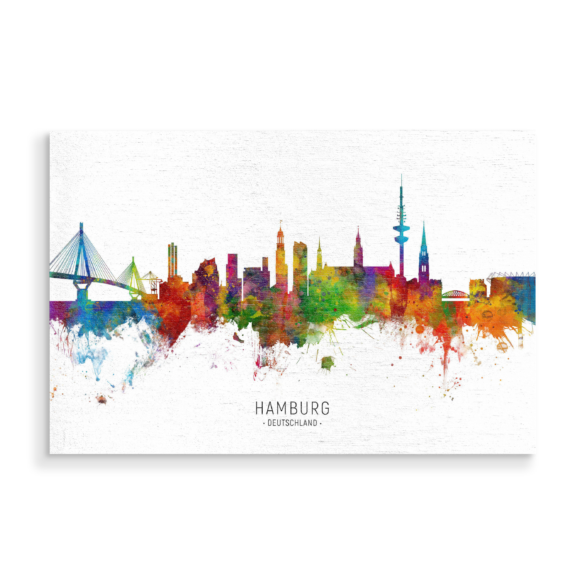 Holzbild "Hamburg Germany Skyline txt" artboxONE - Städte / Hamburg - Hamburg,Germany,Skyline,Cityscape,Stadtbild,Watercolor,Painting