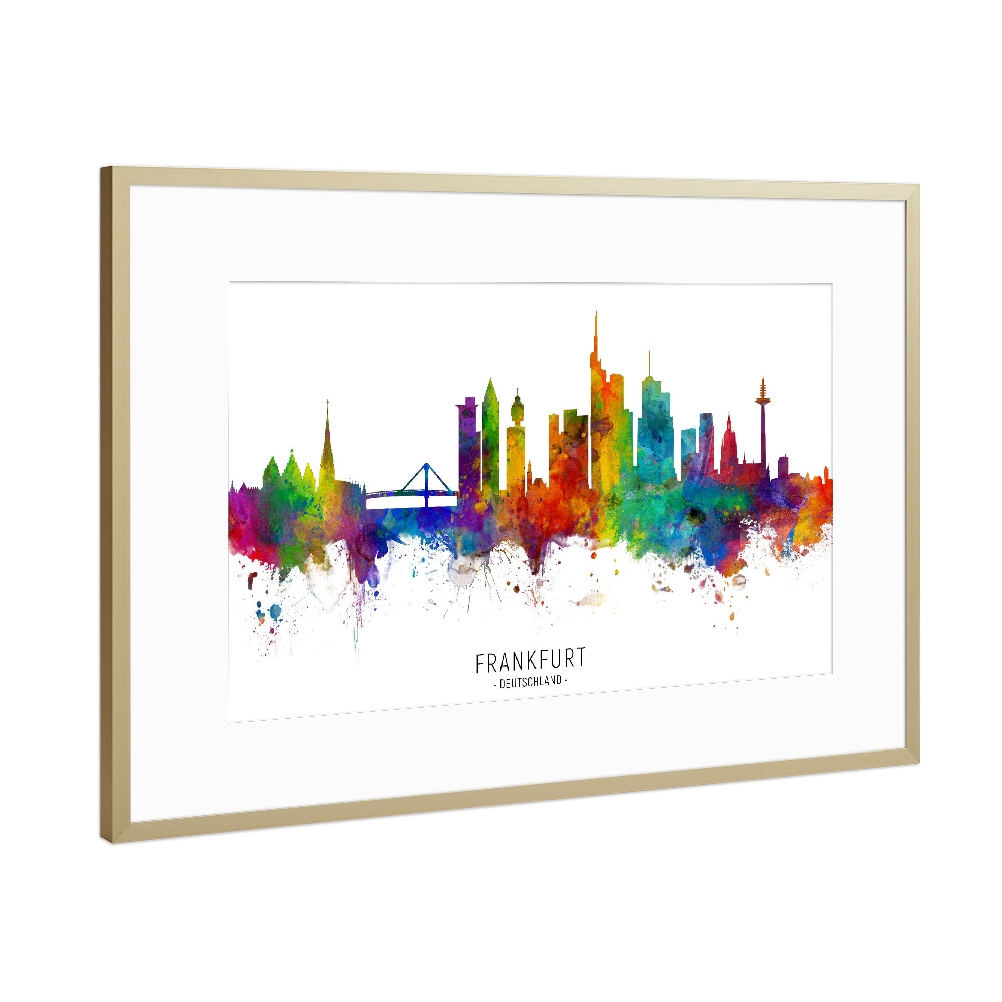 Poster mit Rahmen Gold "Frankfurt Germany Skyline txt" artboxONE - Städte / Frankfurt