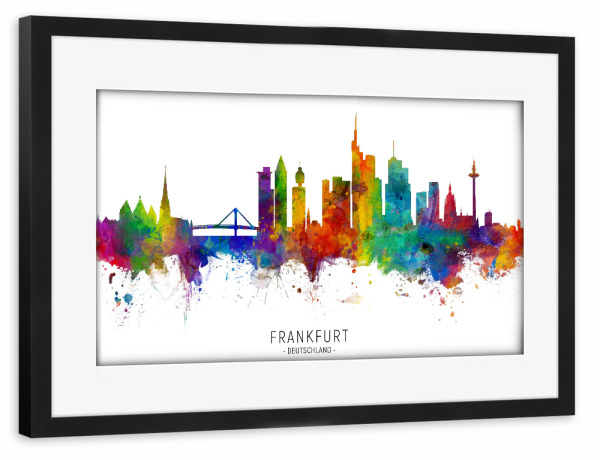 Poster mit Rahmen schwarz "Frankfurt Germany Skyline txt" artboxONE - Städte / Frankfurt