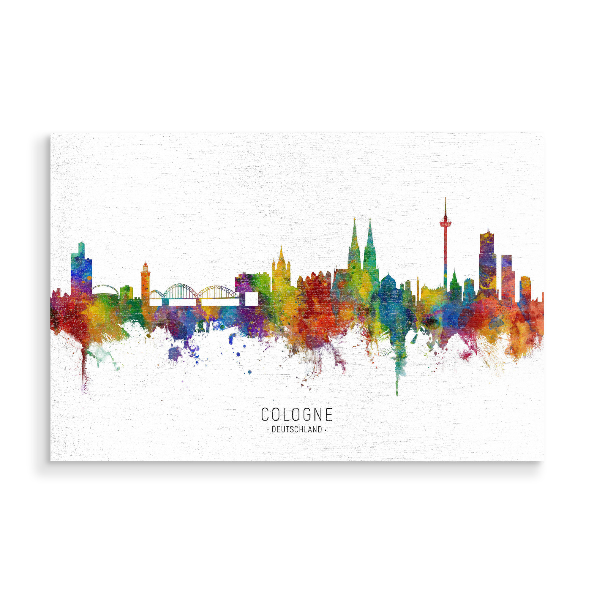 Holzbild "Cologne Germany Skyline txt" artboxONE - Städte / Köln - Cologne,Germany,Skyline,Cityscape,Stadtbild,Watercolor,Painting