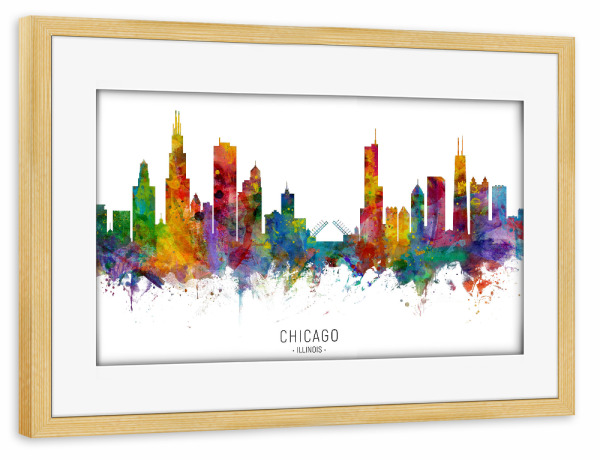 Poster mit Rahmen kiefer "Chicago Illinois Skyline txt" artboxONE - Städte / Chicago