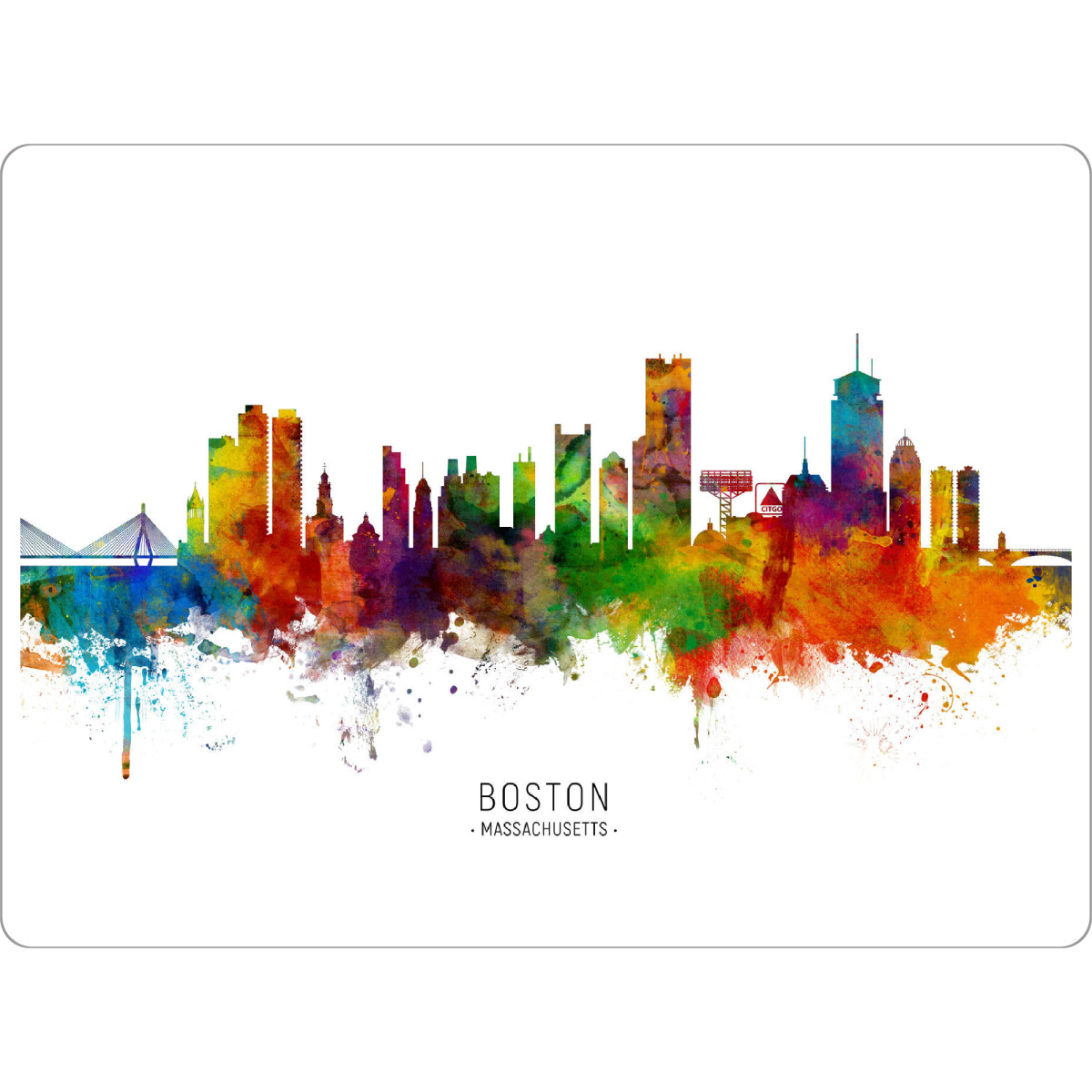 Tischset "Boston Massachusetts Skyline txt" artboxONE - Städte / Boston - Boston,Massachusetts,Skyline,Cityscape,Stadtbild,Watercolor,Painting