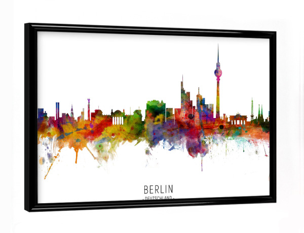 Poster mit schwarzem Rahmen "Berlin Germany Skyline txt" artboxONE - Städte / Berlin - Berlin,Germany,Skyline,Cityscape,Stadtbild,Watercolor,Painting