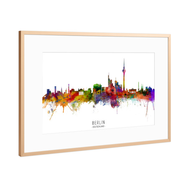 Poster mit Rahmen Kupfer "Berlin Germany Skyline txt" artboxONE - Städte / Berlin - Berlin,Germany,Skyline,Cityscape,Stadtbild,Watercolor,Painting