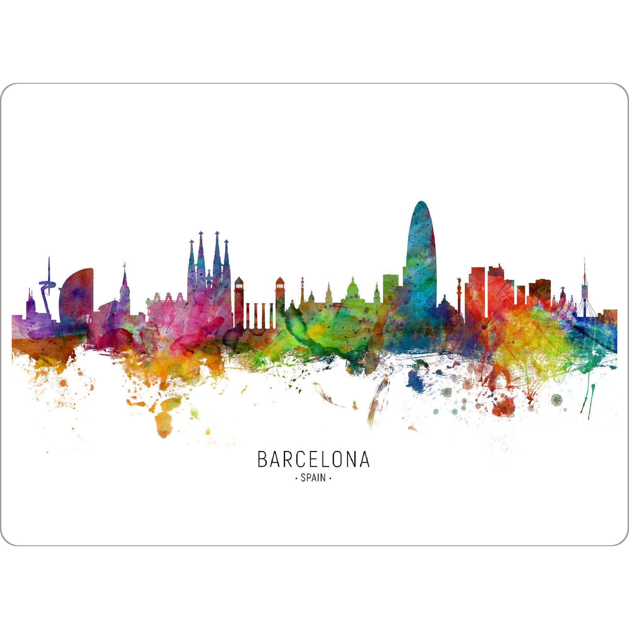 Tischset "Barcelona Spain Skyline txt" artboxONE - Städte / Barcelona - Barcelona,Spain,Skyline,Cityscape,Stadtbild,Watercolor,Painting