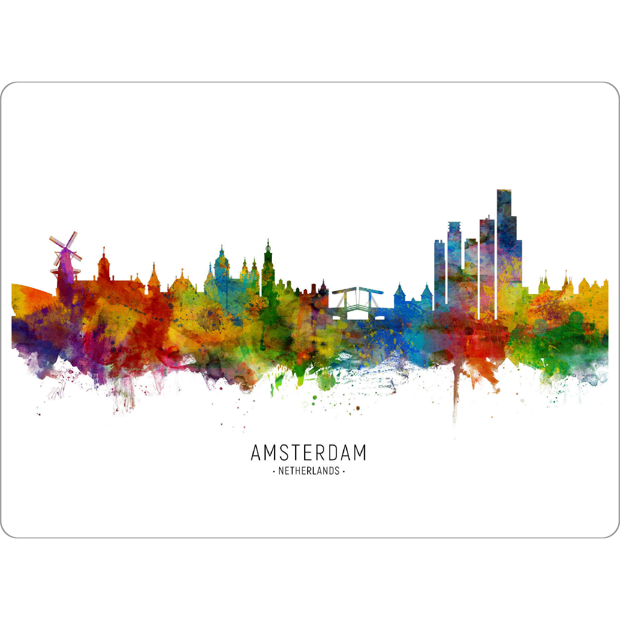 Tischset "Amsterdam Netherlands Skyline txt" artboxONE - Städte / Amsterdam - Amsterdam,Netherlands,Skyline,Cityscape,Stadtbild,Watercolor,Painting