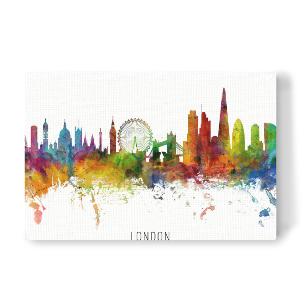 Leinwandbild "London England Skyline txt" artboxONE - Städte / London - London,England,Skyline,Cityscape,Stadtbild,Watercolor,Painting