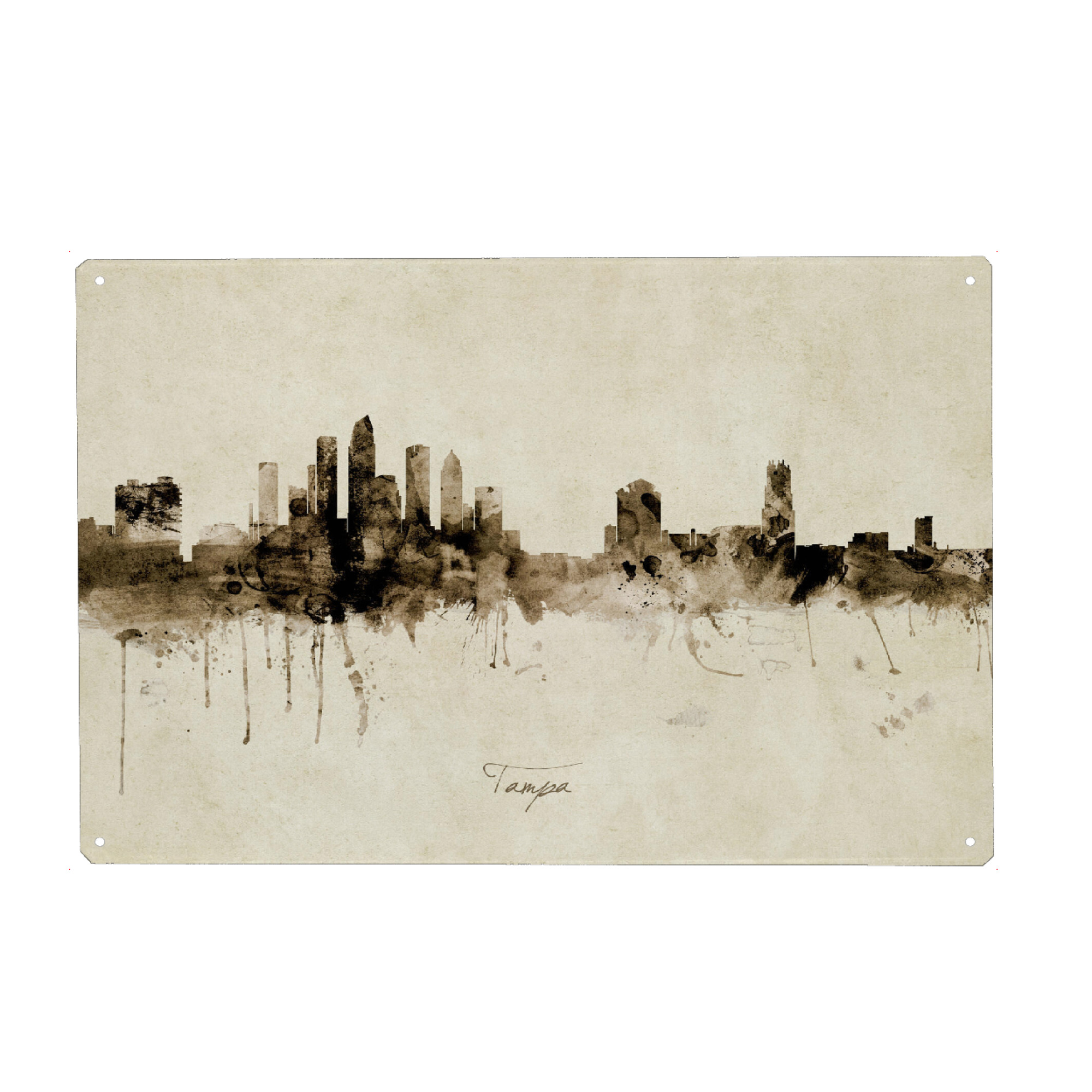 Holzbild "Tampa Florida Skyline Sepia" artboxONE - Städte - Tampa,Florida,Skyline,Cityscape,Stadtbild,Watercolor,Painting