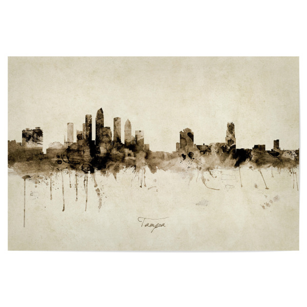 Poster 30x20 cm "Tampa Florida Skyline Sepia" artboxONE - Städte - Tampa,Florida,Skyline,Cityscape,Stadtbild,Watercolor,Painting