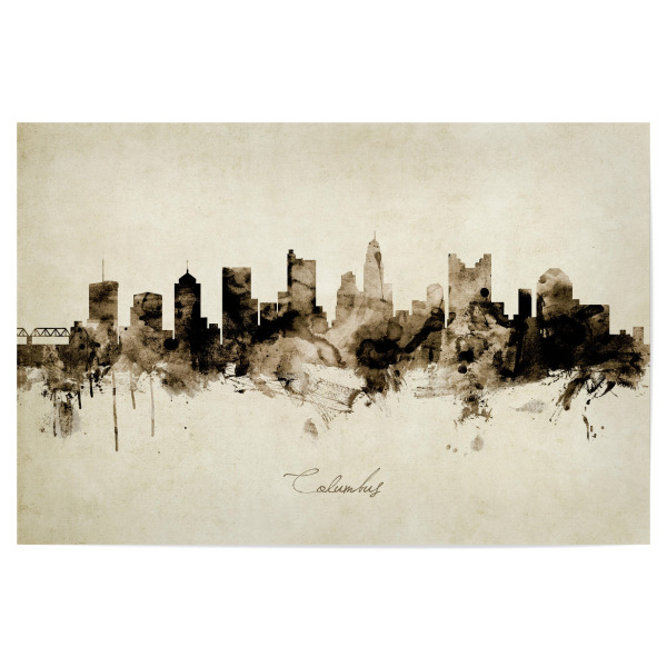 Poster "Columbus Ohio Skyline Sepia" artboxONE - Städte - Columbus,Ohio,Skyline,Cityscape,Stadtbild,Watercolor,Painting