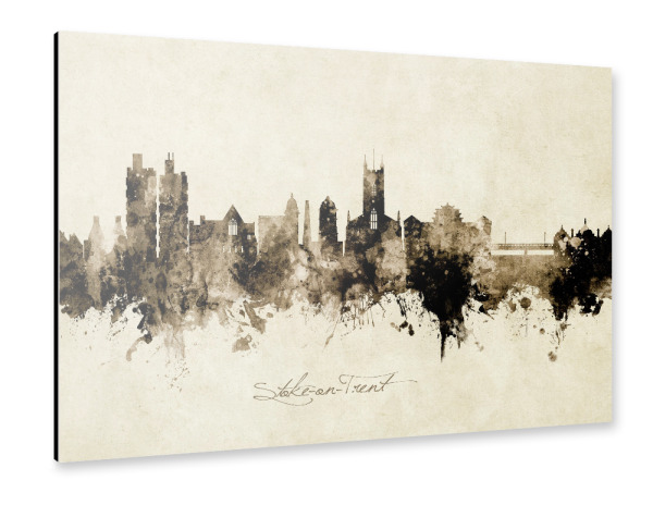 Alu-Dibond "Stoke-on-Trent Skyline Sepia" 30x20 cm artboxONE
