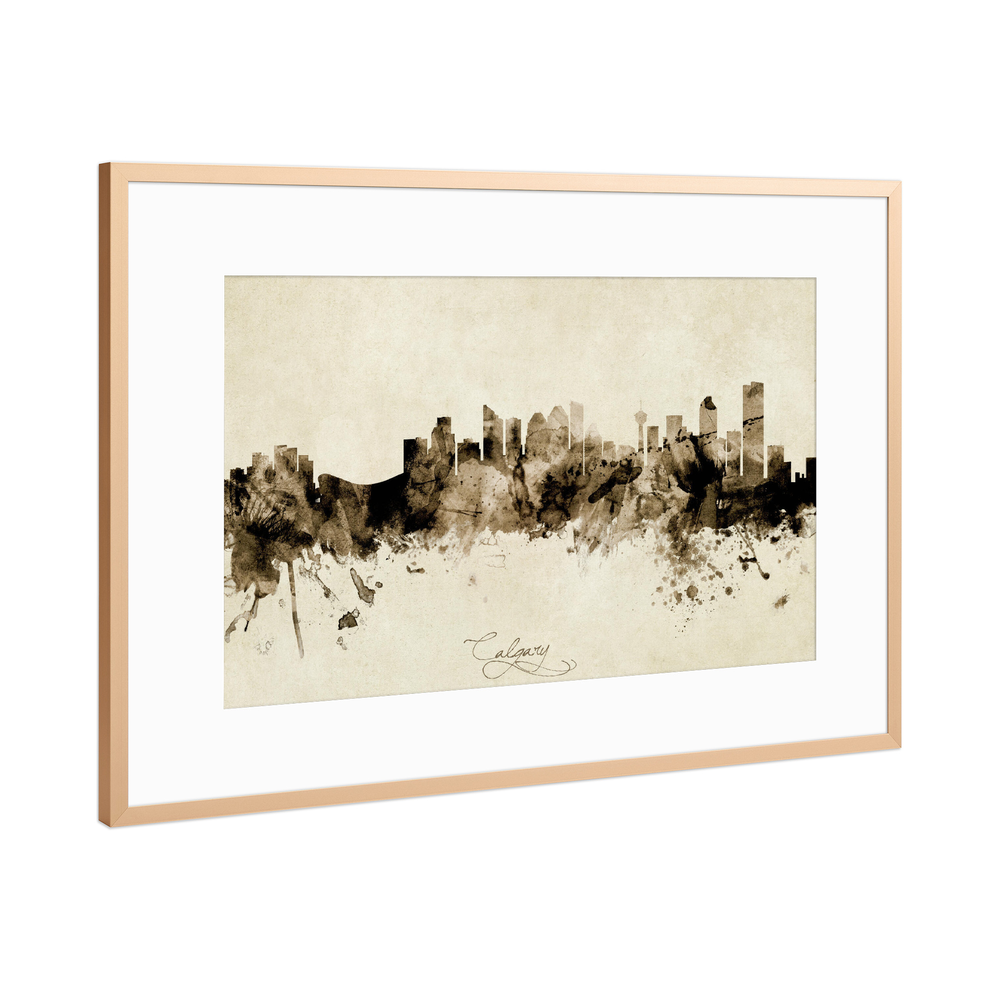 Poster mit Rahmen Kupfer "Calgary Canada Skyline Sepia" artboxONE - Städte - Calgary,Canada,Skyline,Cityscape,Stadtbild,Watercolor,Painting