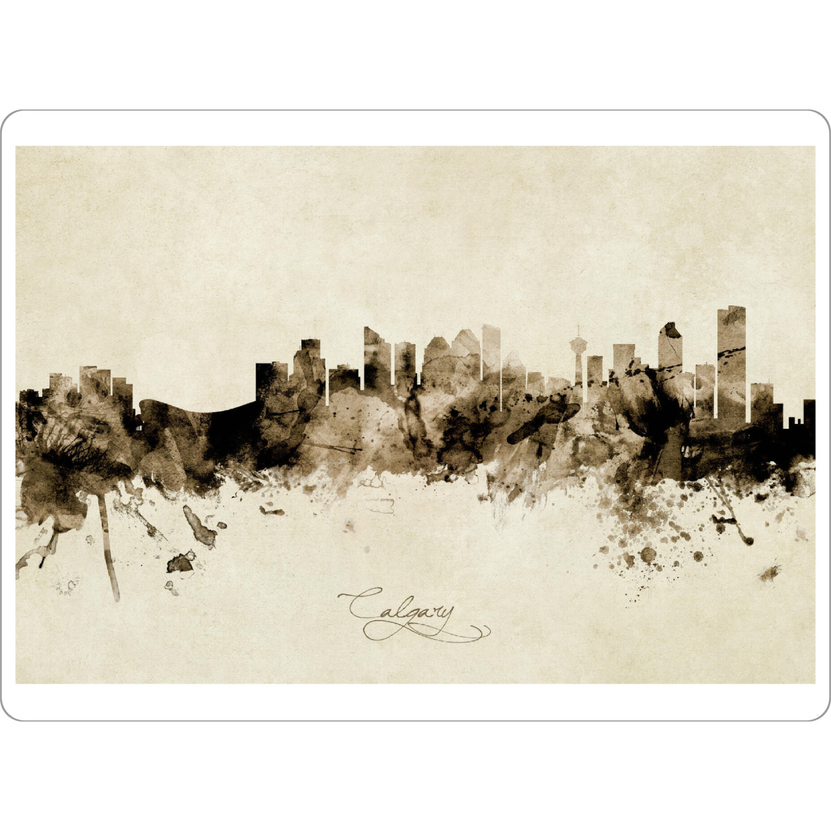Tischset "Calgary Canada Skyline Sepia" artboxONE - Städte - Calgary,Canada,Skyline,Cityscape,Stadtbild,Watercolor,Painting - Bild calgary