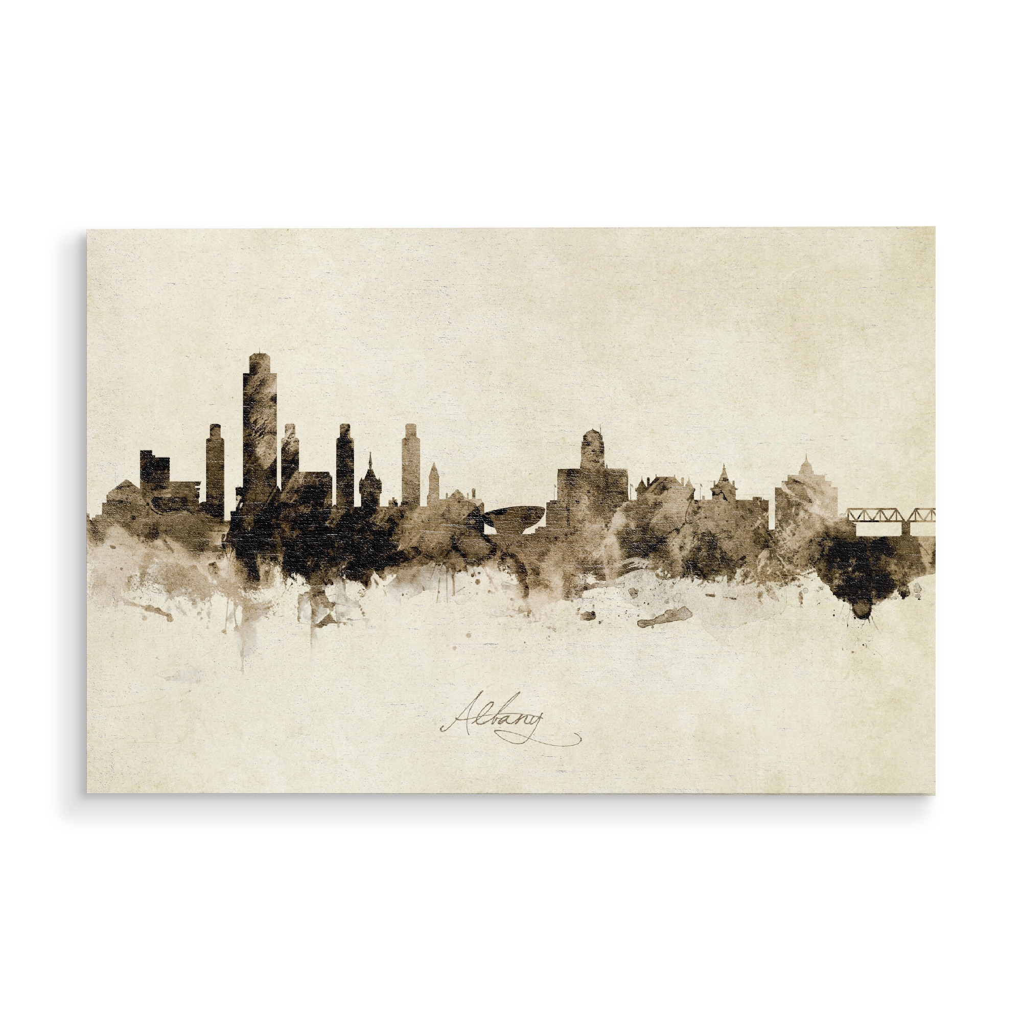 Holzbild "Albany New York Skyline Sepia" artboxONE - Städte - Albany,New york,Skyline,Cityscape,Stadtbild,Watercolor,Painting