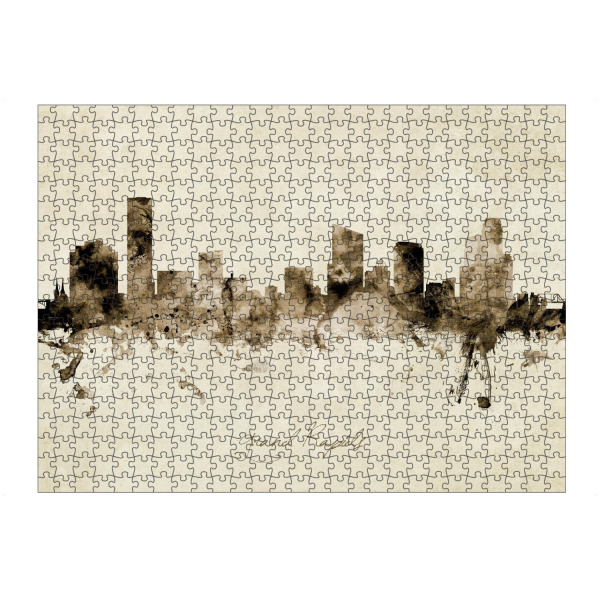 Puzzle Ravensburger "Grand Rapids Skyline Sepia" artboxONE - Städte - Grand rapids,Michigan,Skyline,Cityscape,Stadtbild,Watercolor,Painting