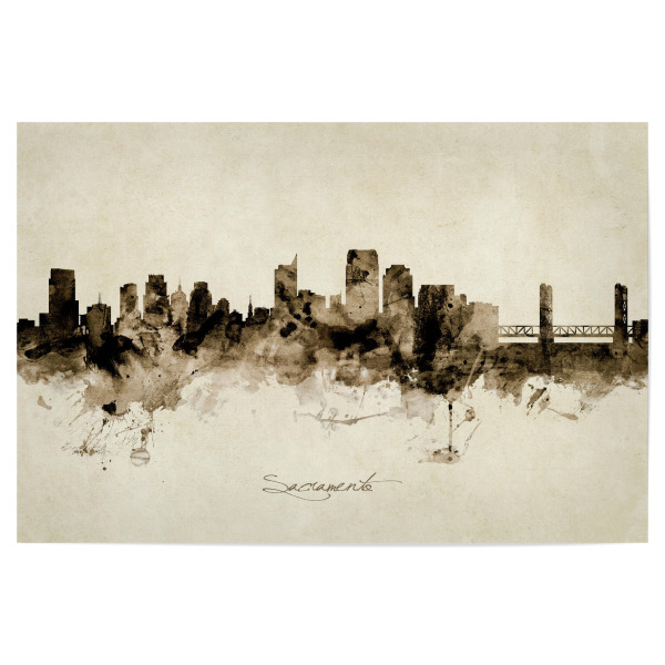 Poster 30x20 cm "Sacramento CA Skyline Sepia" artboxONE - Städte - Sacramento,California,Skyline,Cityscape,Stadtbild,Watercolor,Painting