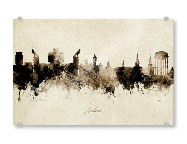 Acrylglasbild "Auburn Alabama Skyline Sepia" artboxONE - Städte - Auburn,Alabama,Skyline,Cityscape,Stadtbild,Watercolor,Painting