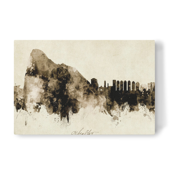 Leinwandbild "Gibraltar Skyline Sepia" artboxONE - Städte - Gibraltar,Skyline,Cityscape,Stadtbild,Watercolor,Painting
