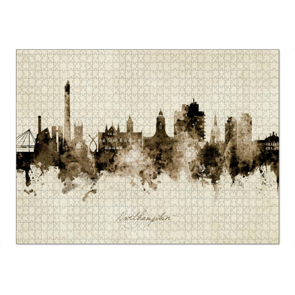 Puzzle Ravensburger "Northampton England Skyline Sepia" artboxONE - Städte - Northampton,England,Skyline,Cityscape,Stadtbild,Watercolor,Painting