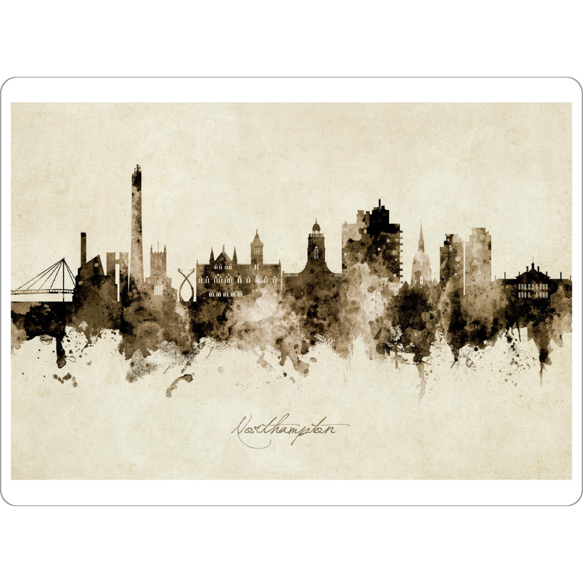 Tischset "Northampton England Skyline Sepia" artboxONE - Städte - Northampton,England,Skyline,Cityscape,Stadtbild,Watercolor,Painting
