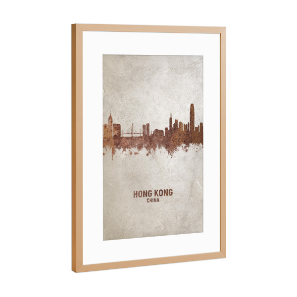 Poster mit Rahmen Kupfer "Hong Kong Skyline Rust" artboxONE - Städte - Hong kong,China,Skyline,Cityscape,Stadtbild,Watercolor,Painting,Rust
