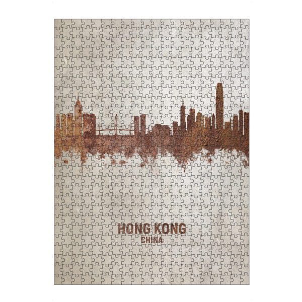 Puzzle Ravensburger "Hong Kong Skyline Rust" artboxONE - Städte - Hong kong,China,Skyline,Cityscape,Stadtbild,Watercolor,Painting,Rust