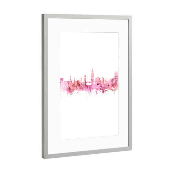 Poster mit Rahmen Silber "Split Pink Pink Rose Portrait" artboxONE - Städte - Split,Croatia,Skyline,Cityscape,Stadtbild,Watercolor,Painting