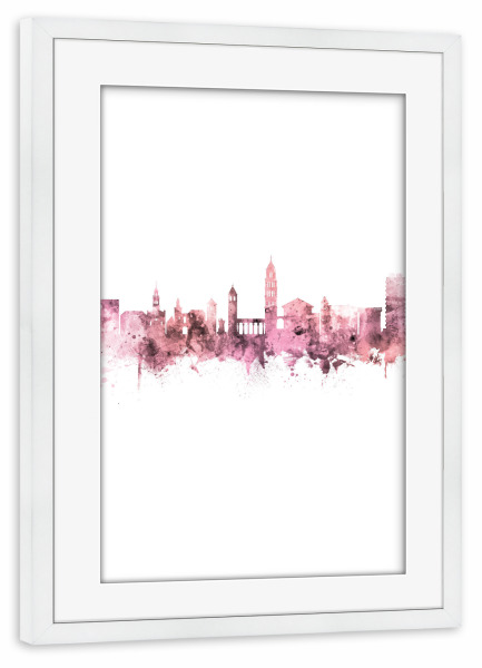 Poster mit Rahmen weiß "Split Pink Rose Pink Portrait" artboxONE - Städte - Split,Croatia,Skyline,Cityscape,Stadtbild,Watercolor,Painting